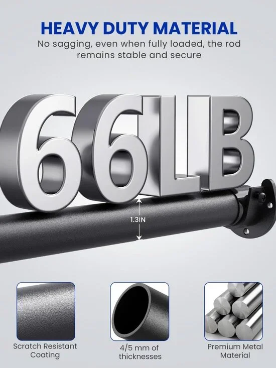 Closet Rods for Hanging Clothes, 17 to 84 Inches Stepless Adjustable Metal Close - Picture 4 of 9